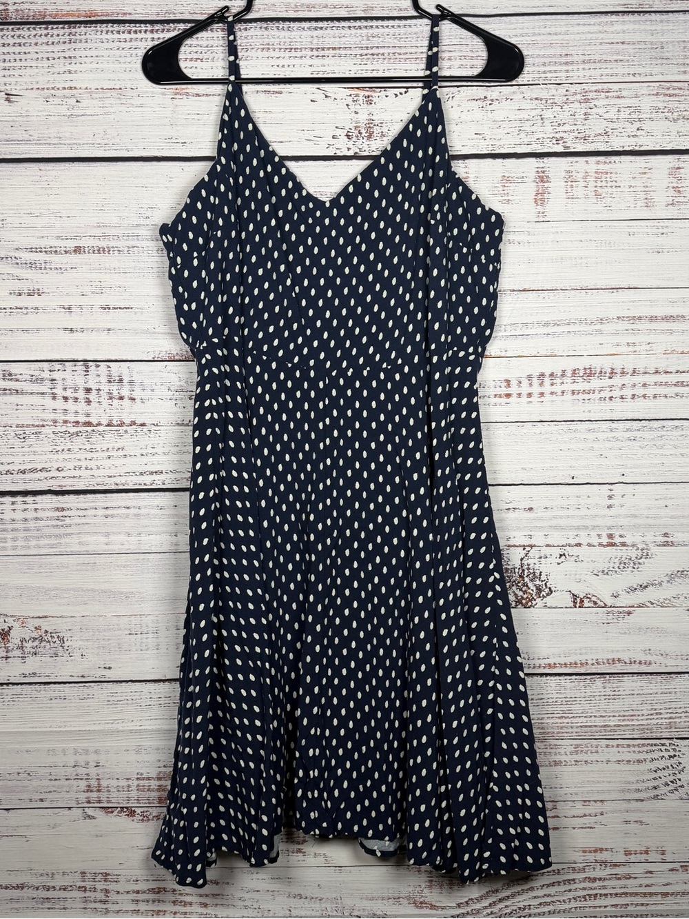 GAP Navy White Polka Dot Fit & Flare Cami Mini Dress XL Rayon - Picture 2 of 6